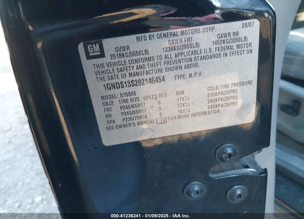 2008 CHEVROLET TRAILBLAZER VIN: 1GNDS13S282146454