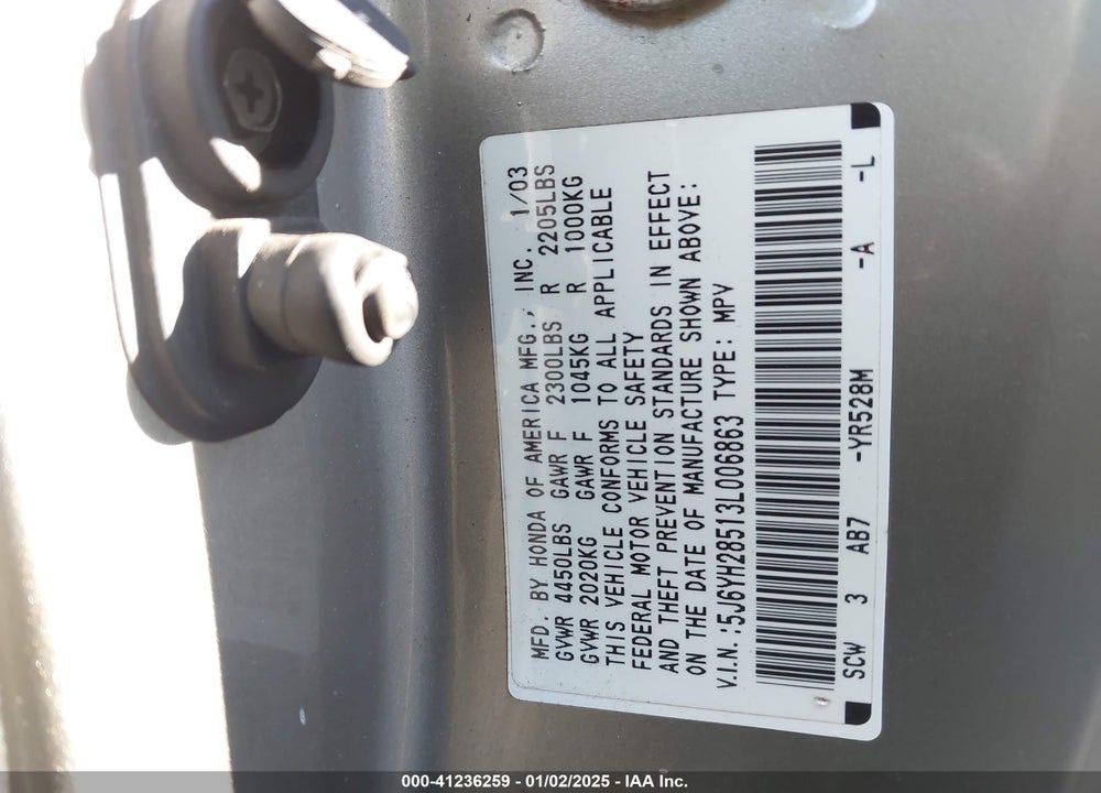 2003 HONDA ELEMENT EX VIN: 5J6YH28513L006863