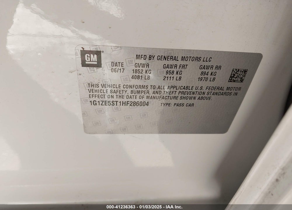 2017 CHEVROLET MALIBU 1LT VIN: 1G1ZE5ST1HF286004