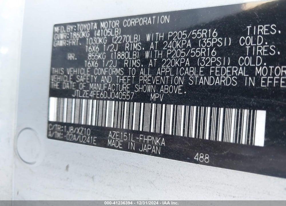 2013 SCION XB VIN: JTLZE4FE6DJ040557