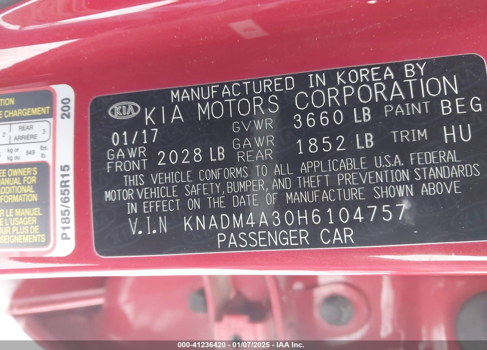 2017 KIA RIO LX VIN: KNADM4A30H6104757