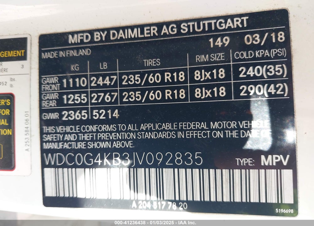2018 MERCEDES-BENZ GLC 300 4MATIC VIN: WDC0G4KB3JV092835