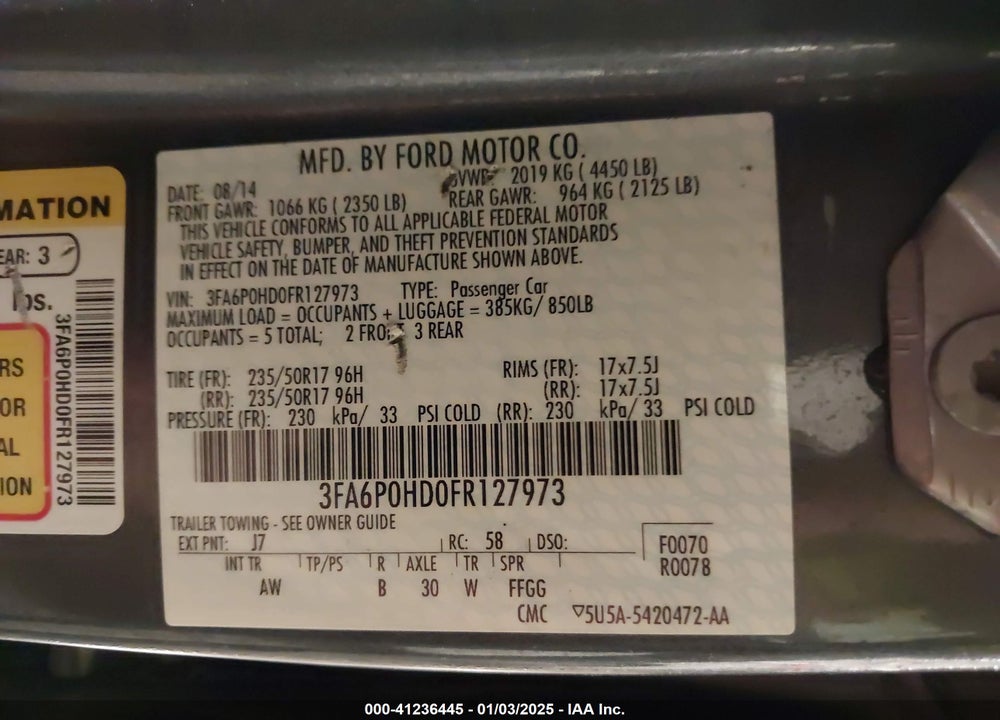2015 FORD FUSION SE VIN: 3FA6P0HD0FR127973