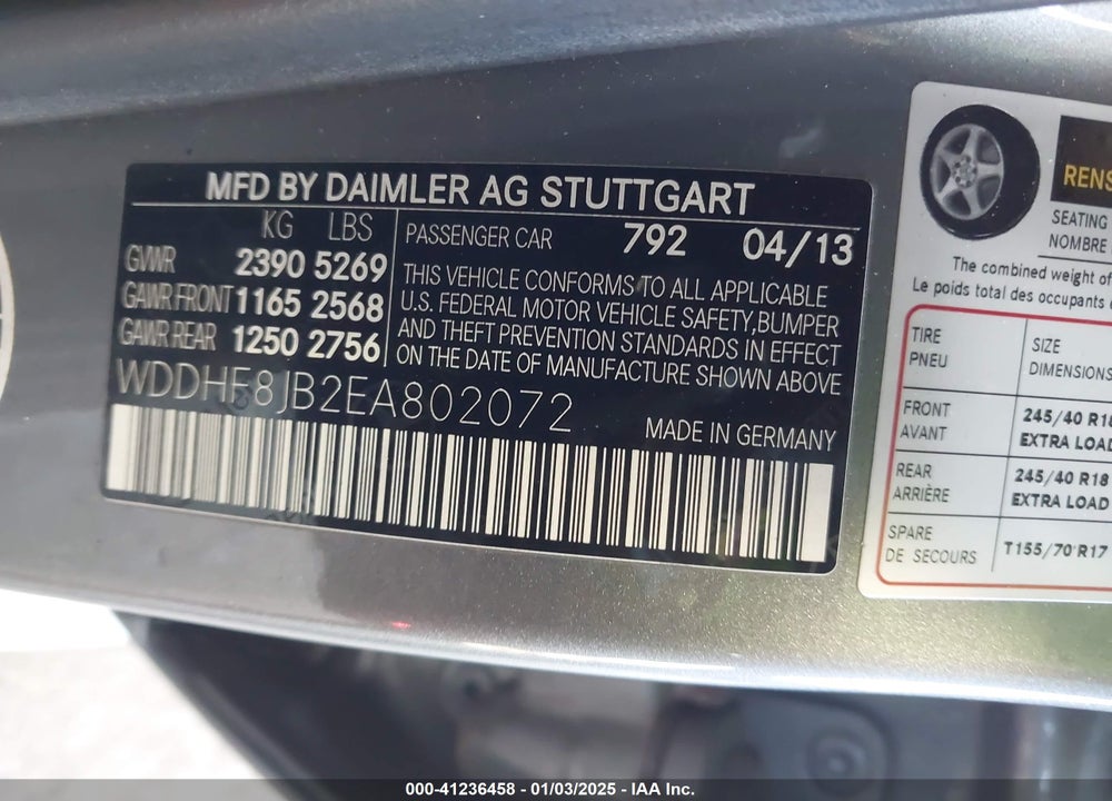 2014 MERCEDES-BENZ E 350 VIN: WDDHF8JB2EA802072