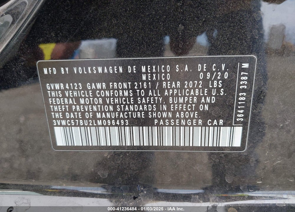 2020 VOLKSWAGEN JETTA 1.4T R-LINE/1.4T S/1.4T SE VIN: 3VWC57BU2LM096493