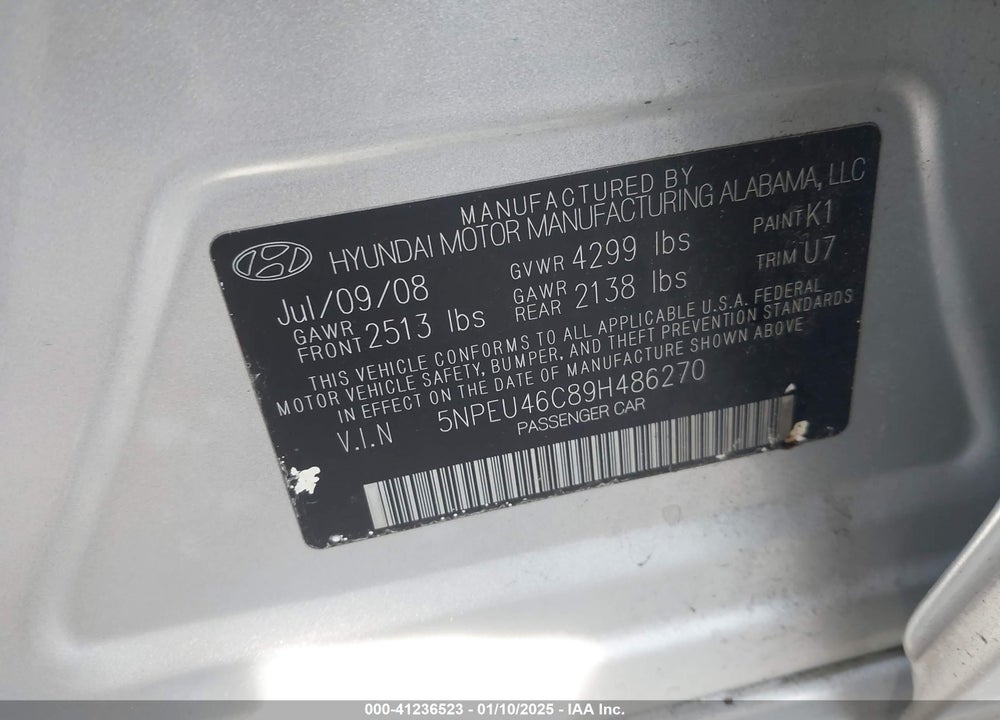 2009 HYUNDAI SONATA LIMITED VIN: 5NPEU46C89H486270
