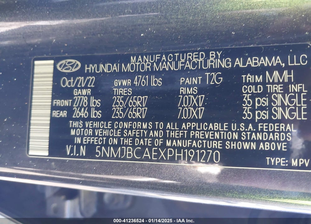 2023 HYUNDAI TUCSON SEL VIN: 5NMJBCAEXPH191270