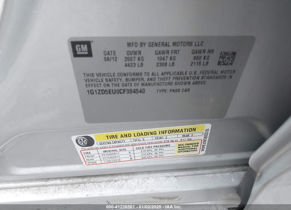 2012 CHEVROLET MALIBU VIN: 1G1ZD5EU0CF384540