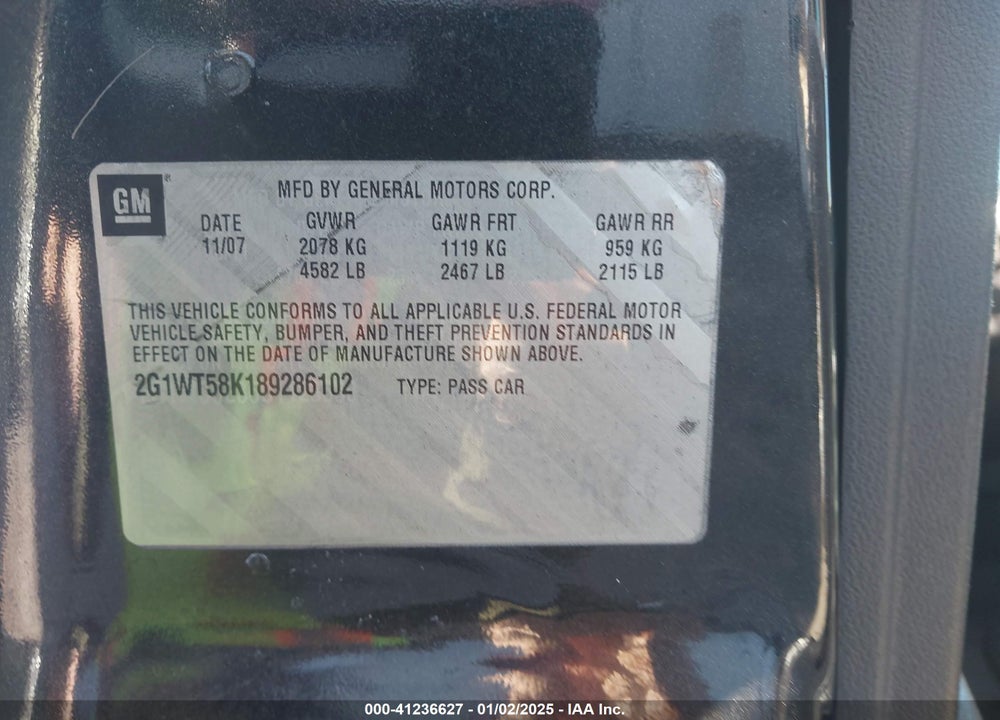 2008 CHEVROLET IMPALA LT VIN: 2G1WT58K189286102