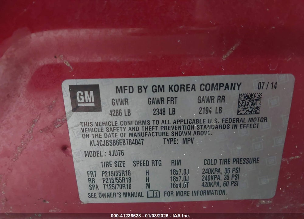 2014 BUICK ENCORE CONVENIENCE VIN: KL4CJBSB6EB784047