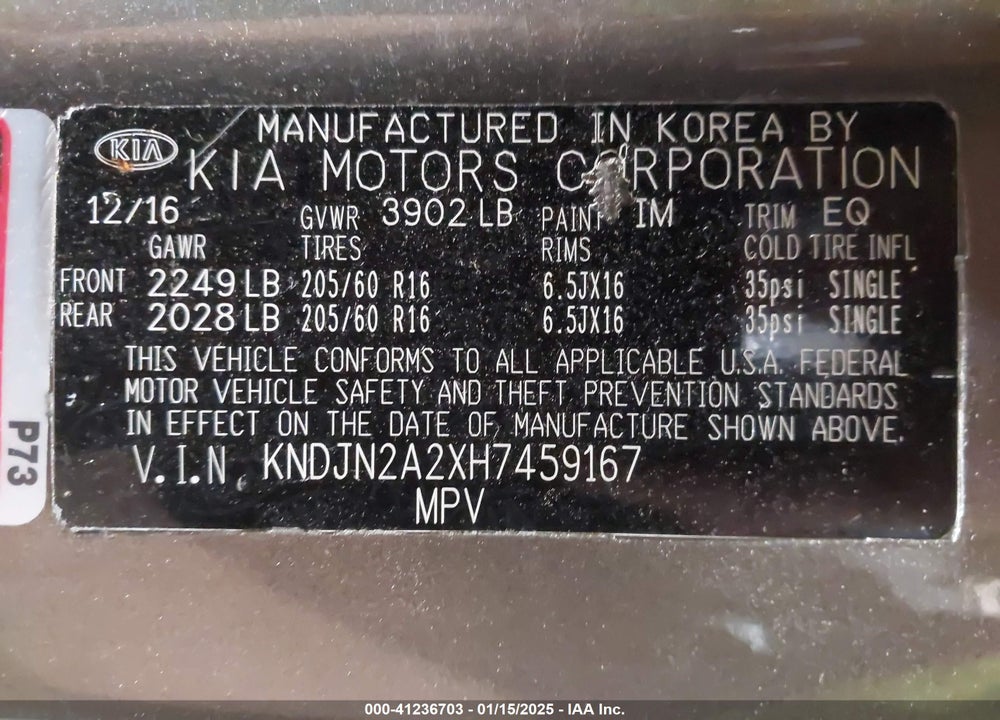 2017 KIA SOUL VIN: KNDJN2A2XH7459167