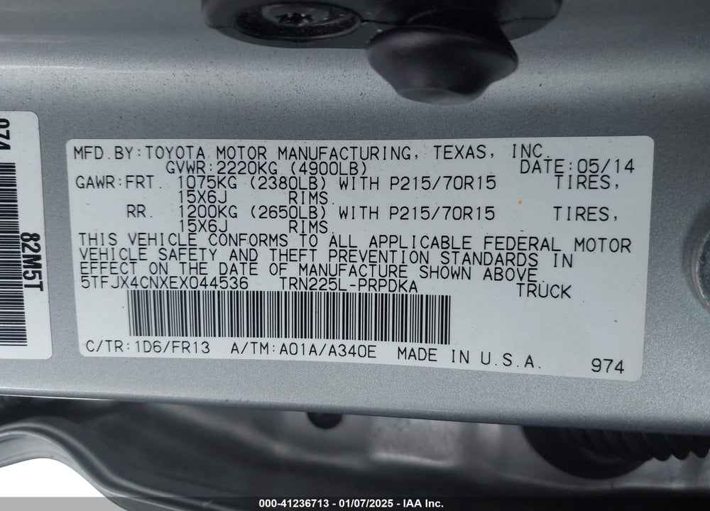 2014 TOYOTA TACOMA VIN: 5TFJX4CNXEX044536