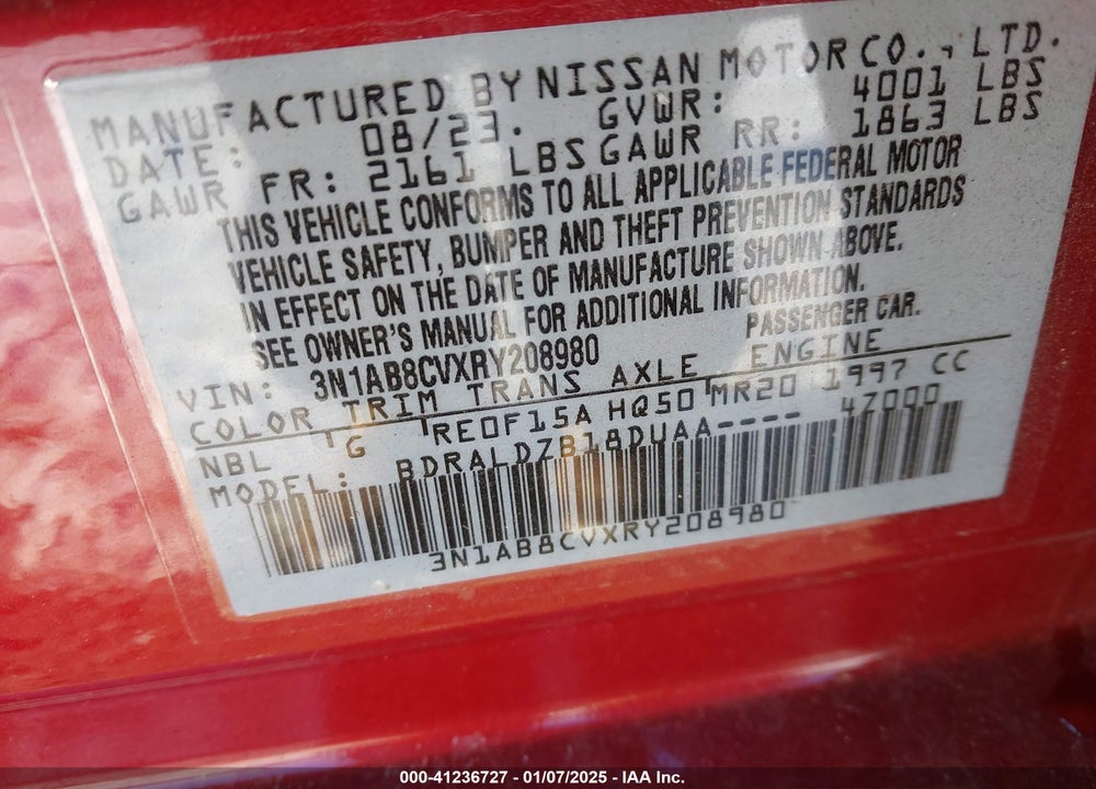 2024 NISSAN SENTRA VIN: 3N1AB8CVXRY208980