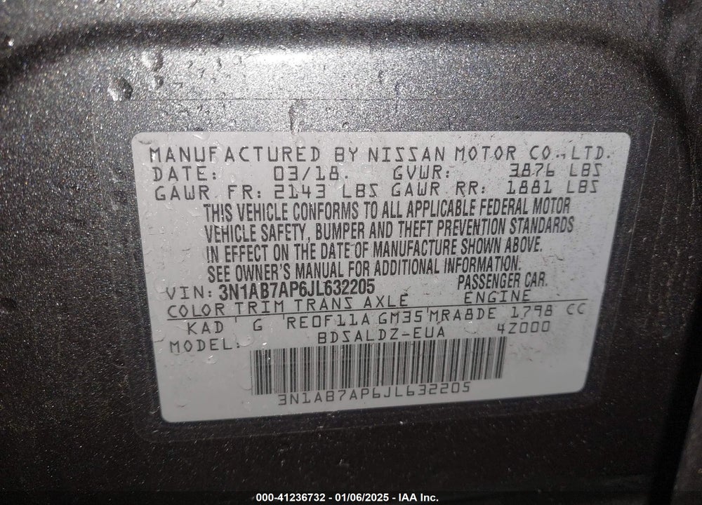 2018 NISSAN SENTRA VIN: 3N1AB7AP6JL632205