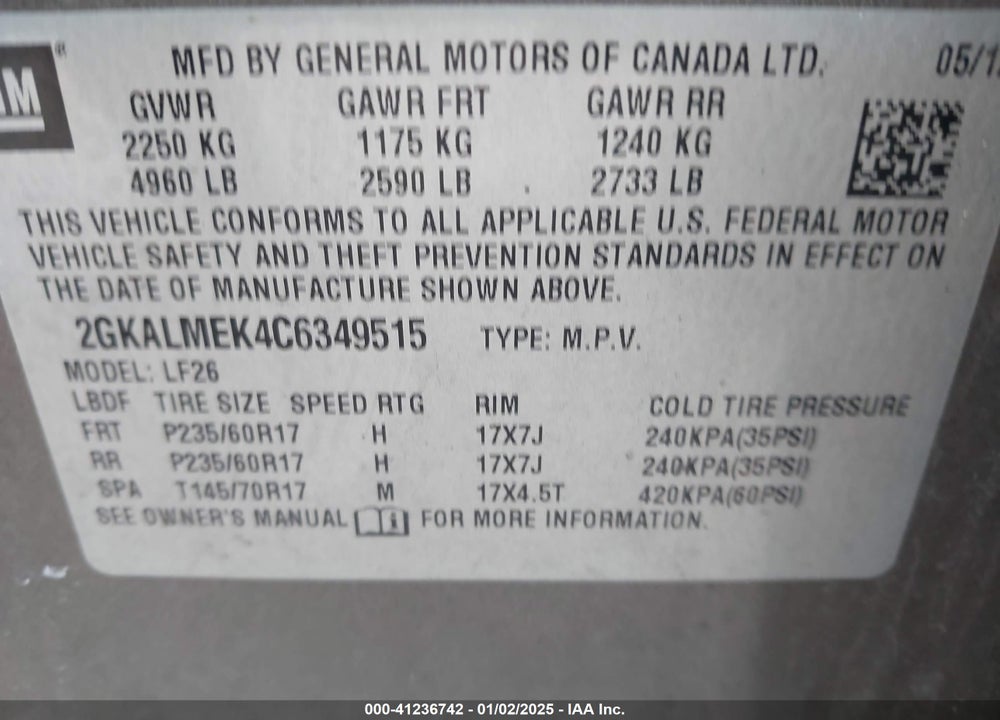 2012 GMC TERRAIN SLE-1 VIN: 2GKALMEK4C6349515