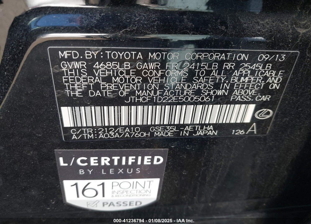2014 LEXUS IS 250 VIN: JTHCF1D22E5005061