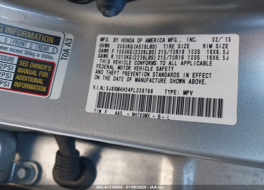 2015 HONDA CR-V LX VIN: 5J6RM4H34FL039788