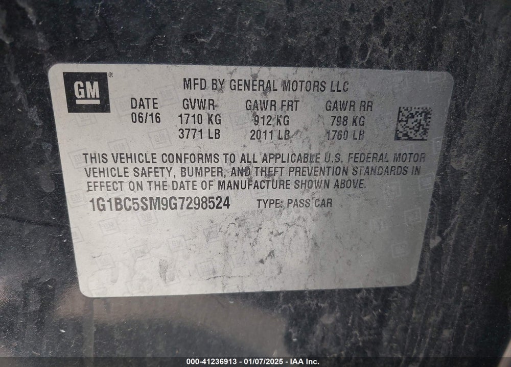 2016 CHEVROLET CRUZE LS AUTO VIN: 1G1BC5SM9G7298524