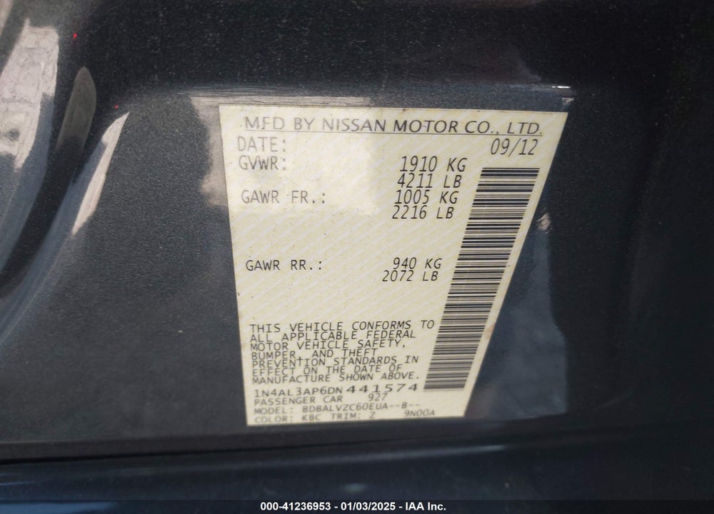 2013 NISSAN ALTIMA VIN: 1N4AL3AP6DN441574