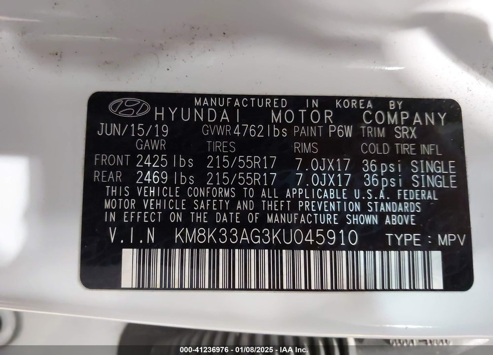 2019 HYUNDAI KONA EV LIMITED VIN: KM8K33AG3KU045910