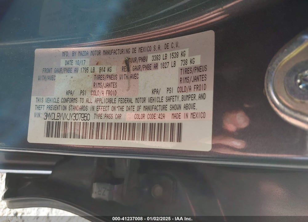 2018 TOYOTA YARIS IA VIN: 3MYDLBYVXJY307950