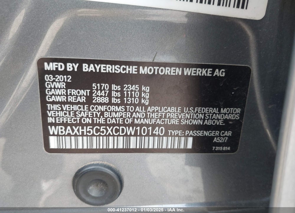 2012 BMW 528I XDRIVE VIN: WBAXH5C5XCDW10140