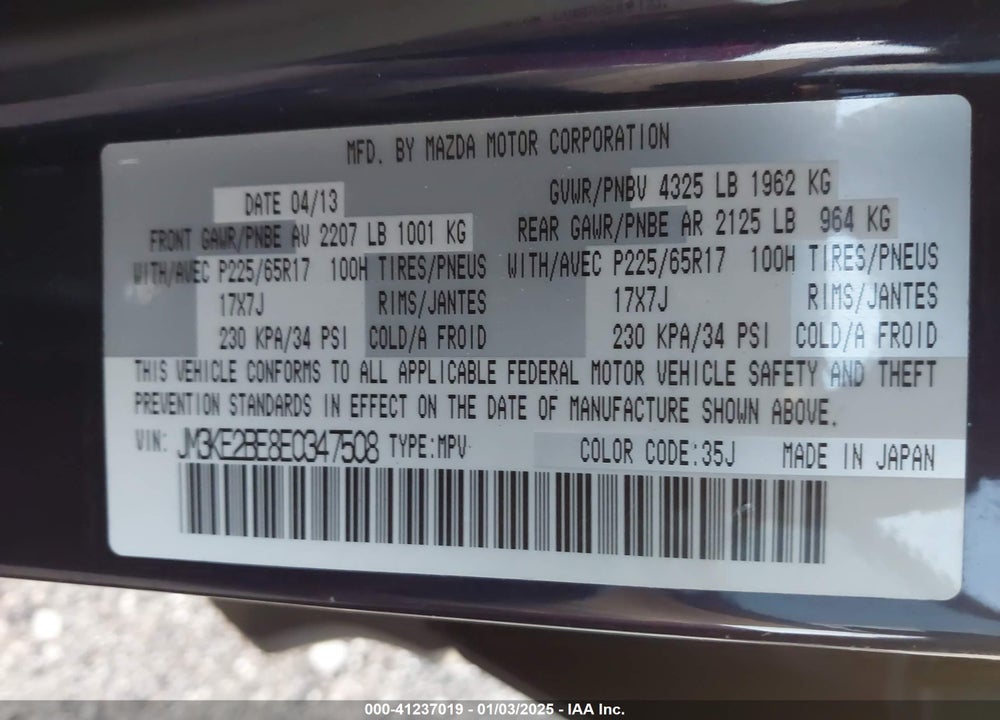 2014 MAZDA CX-5 SPORT VIN: JM3KE2BE8E0347508