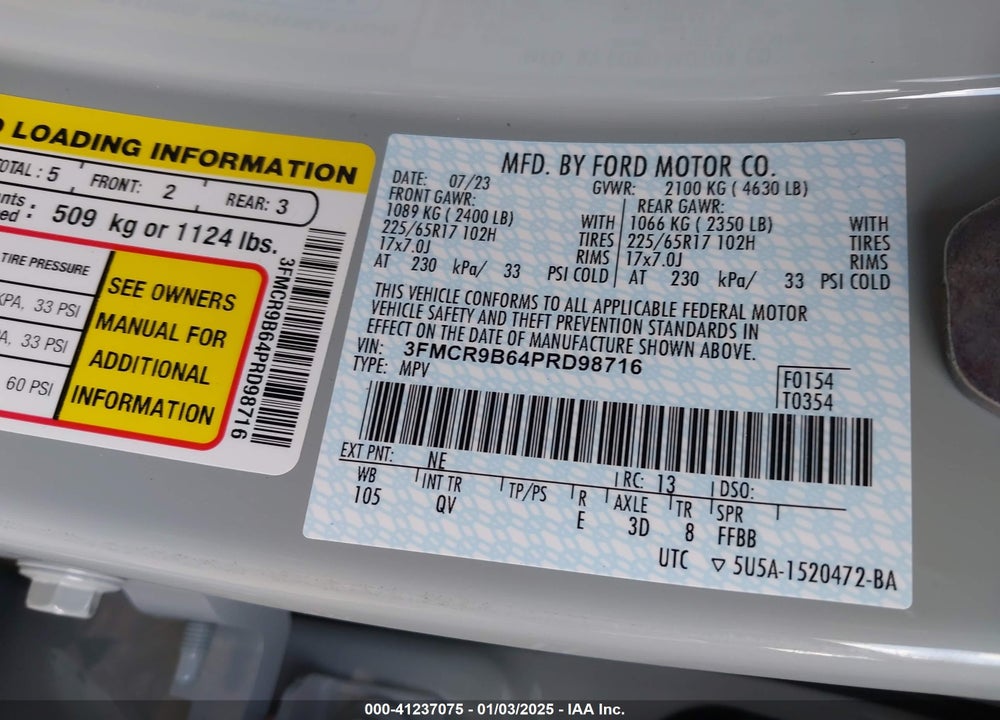 2023 FORD BRONCO SPORT BIG BEND VIN: 3FMCR9B64PRD98716