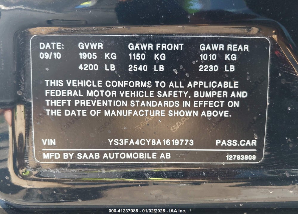 2010 SAAB 9 3 VIN: YS3FA4CY8A1619773