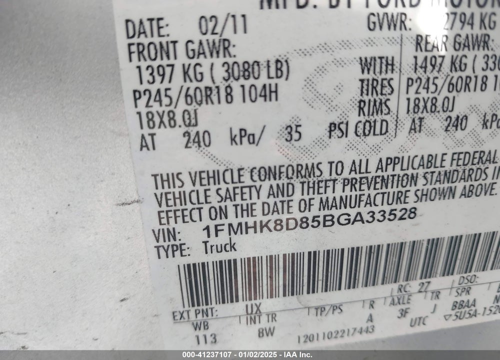 2011 FORD EXPLORER XLT VIN: 1FMHK8D85BGA33528
