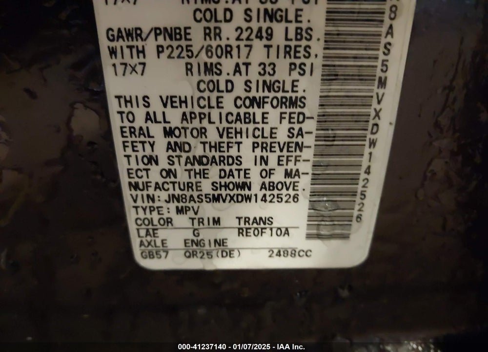 2013 NISSAN ROGUE SV VIN: JN8AS5MVXDW142526