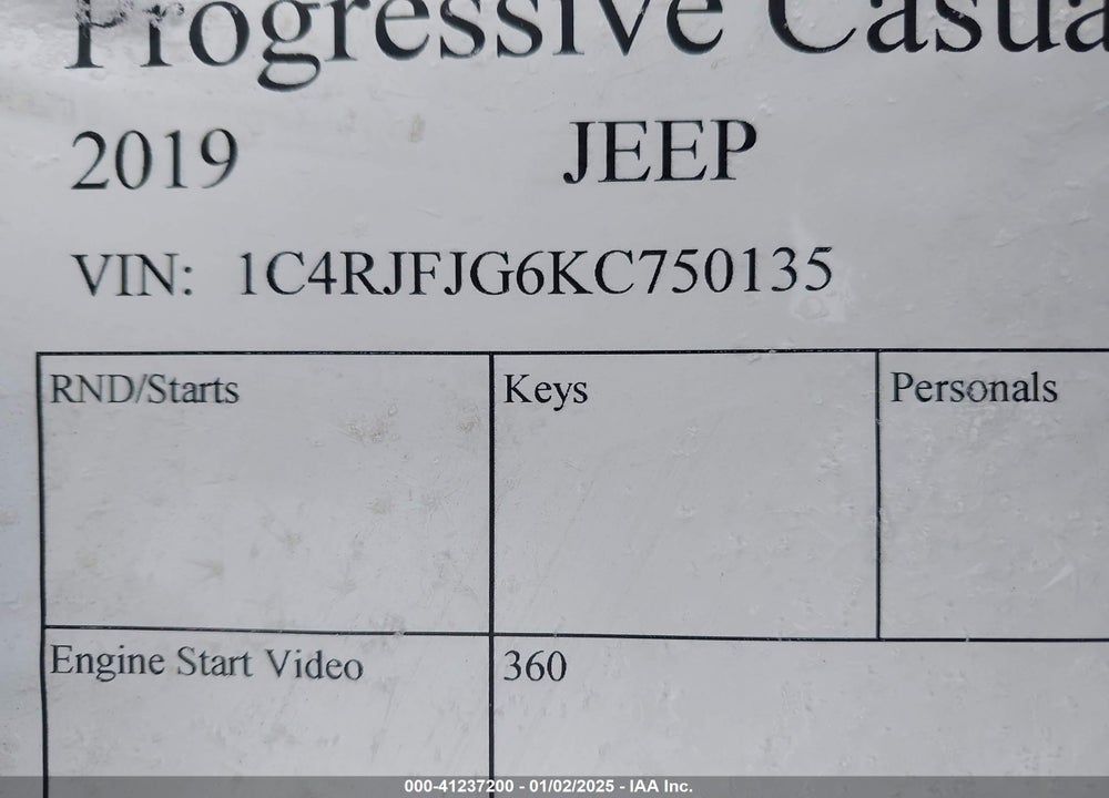 2019 JEEP GRAND CHEROKEE VIN: 1C4RJFJG6KC750135