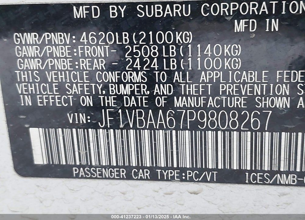 2023 SUBARU WRX VIN: JF1VBAA67P9808267