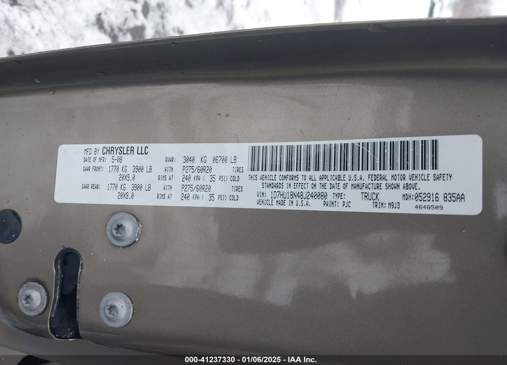 2008 DODGE RAM 1500 SLT VIN: 1D7HU18N48J240080