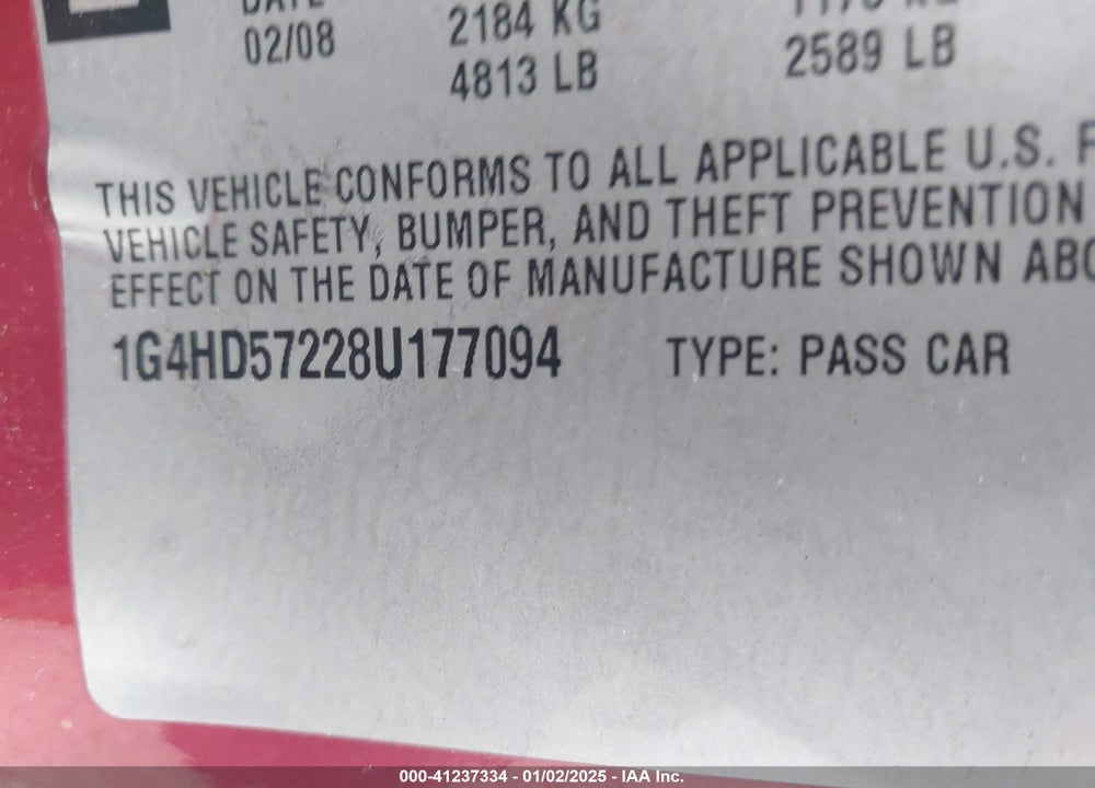 2008 BUICK LUCERNE CXL VIN: 1G4HD57228U177094