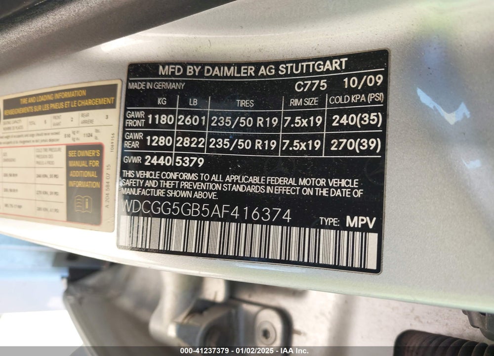 2010 MERCEDES-BENZ GLK-CLASS GLK 350 VIN: WDCGG5GB5AF416374