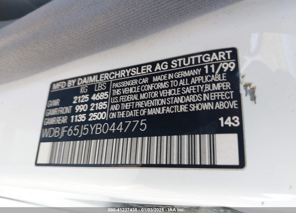 2000 MERCEDES-BENZ E 320 VIN: WDBJF65J5YB044775