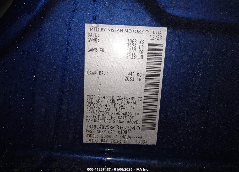 2024 NISSAN ALTIMA VIN: 1N4BL4BV9RN367940