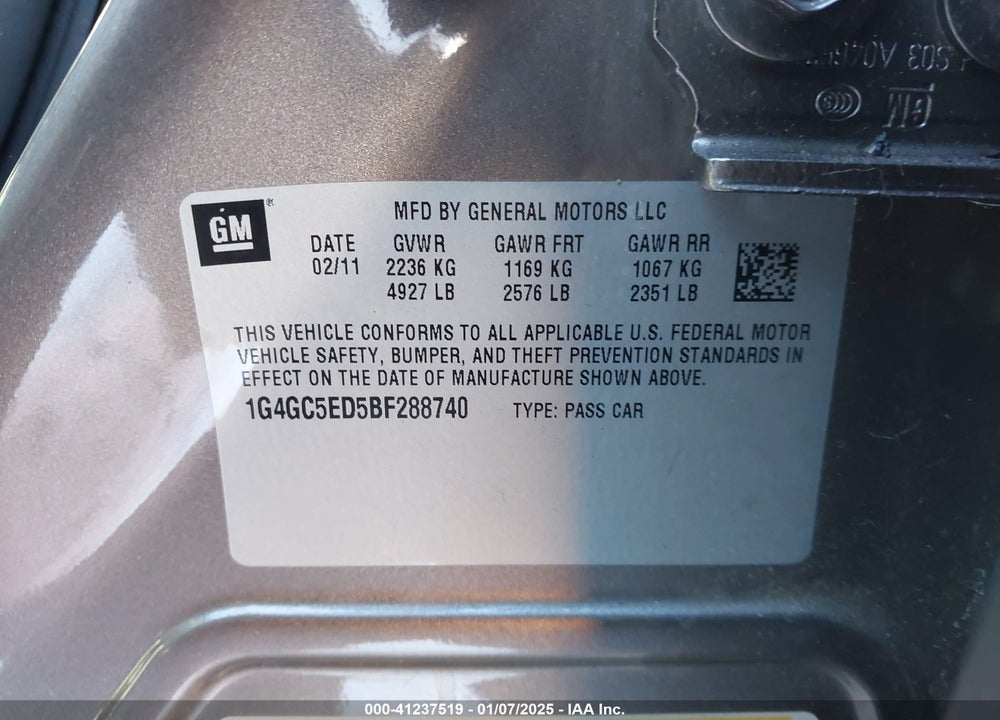2011 BUICK LACROSSE CXL VIN: 1G4GC5ED5BF288740