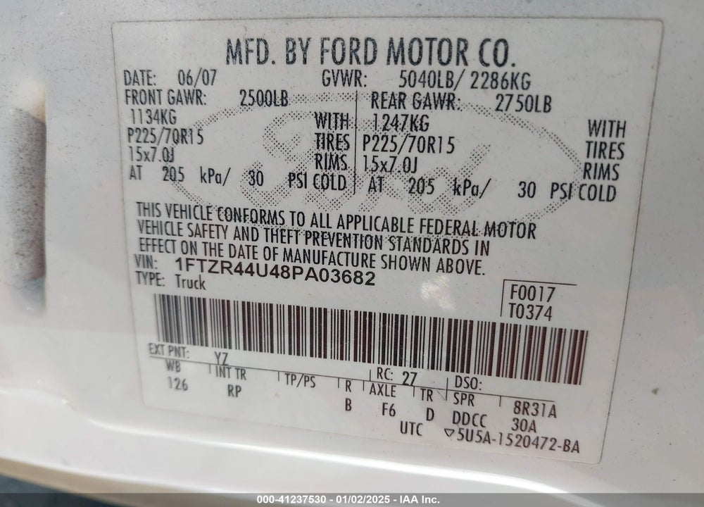 2008 FORD RANGER XLT VIN: 1FTZR44U48PA03682