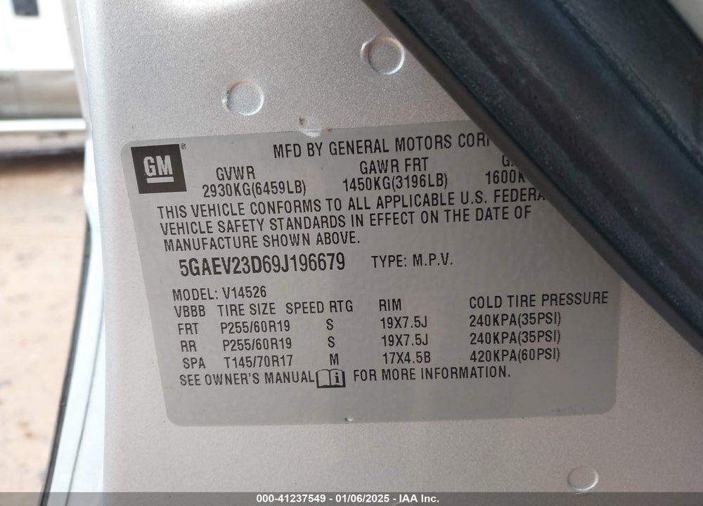 2009 BUICK ENCLAVE VIN: 5GAEV23D69J196679