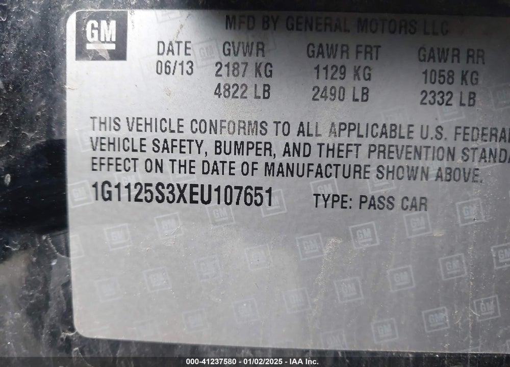 2014 CHEVROLET IMPALA VIN: 1G1125S3XEU107651
