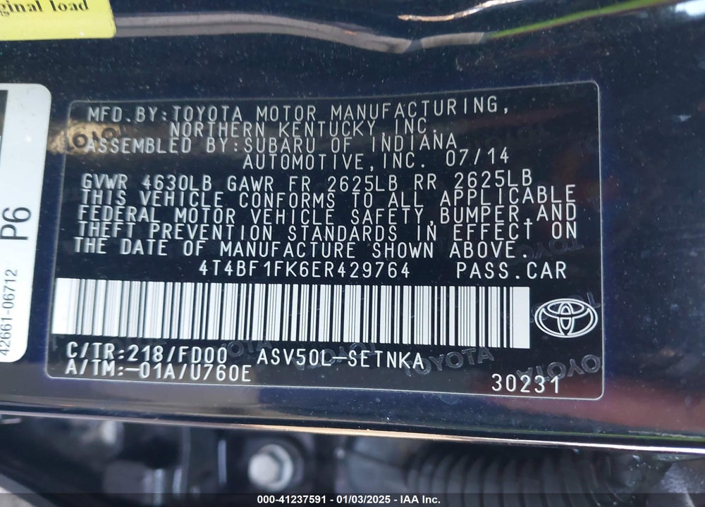 2014 TOYOTA CAMRY LE VIN: 4T4BF1FK6ER429764