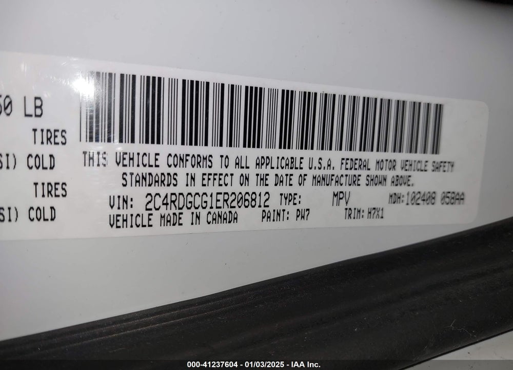 2014 DODGE GRAND CARAVAN SXT VIN: 2C4RDGCG1ER206812