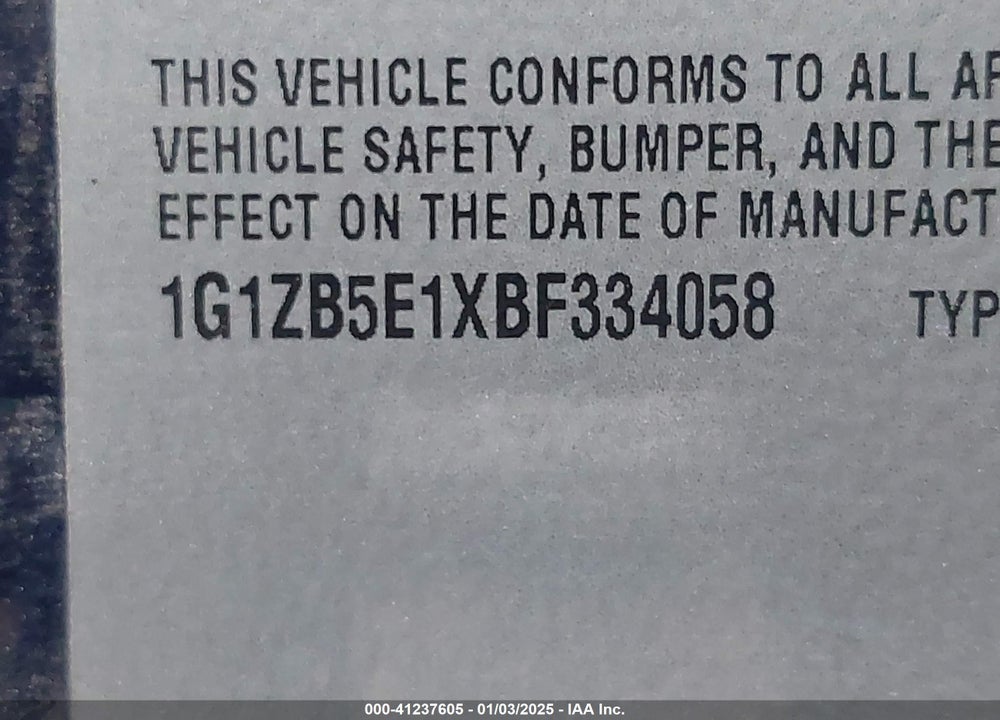 2011 CHEVROLET MALIBU VIN: 1G1ZB5E1XBF334058