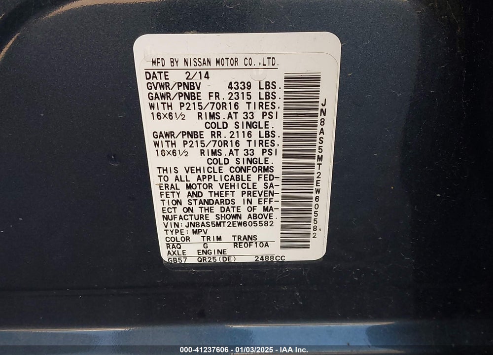 2014 NISSAN ROGUE SELECT VIN: JN8AS5MT2EW605582
