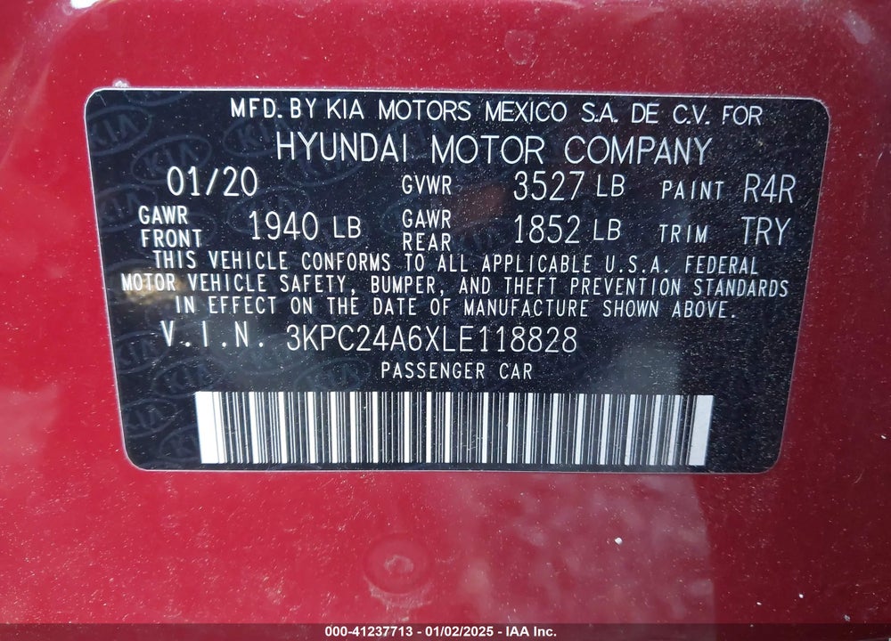 2020 HYUNDAI ACCENT SE VIN: 3KPC24A6XLE118828