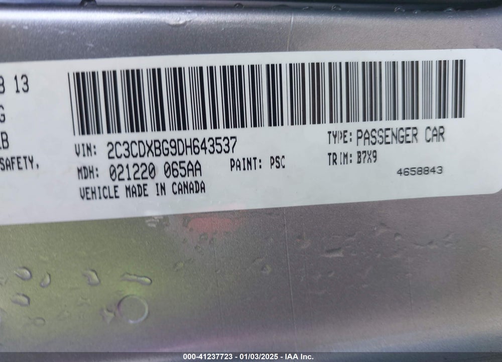 2013 DODGE CHARGER VIN: 2C3CDXBG9DH643537