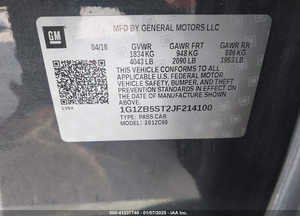 2018 CHEVROLET MALIBU VIN: 1G1ZB5ST2JF214100