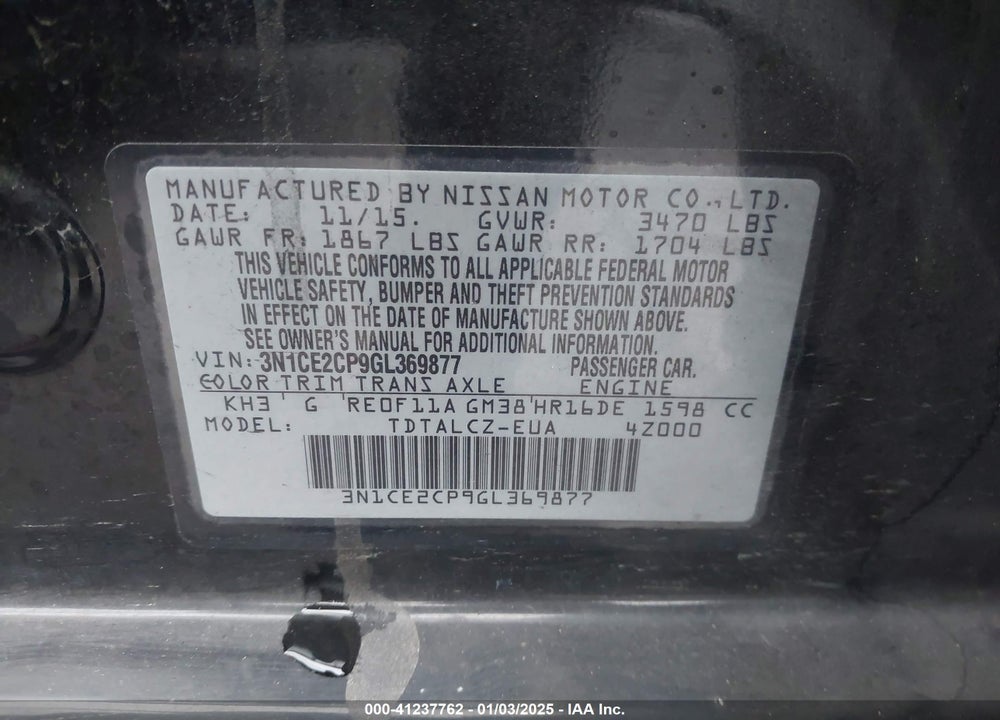 2016 NISSAN VERSA NOTE VIN: 3N1CE2CP9GL369877